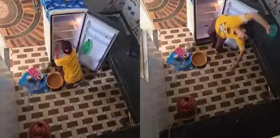 Fridge Cleaning Accident: Cleaning a running refrigerator proved fatal horrific incident captured on CCTV