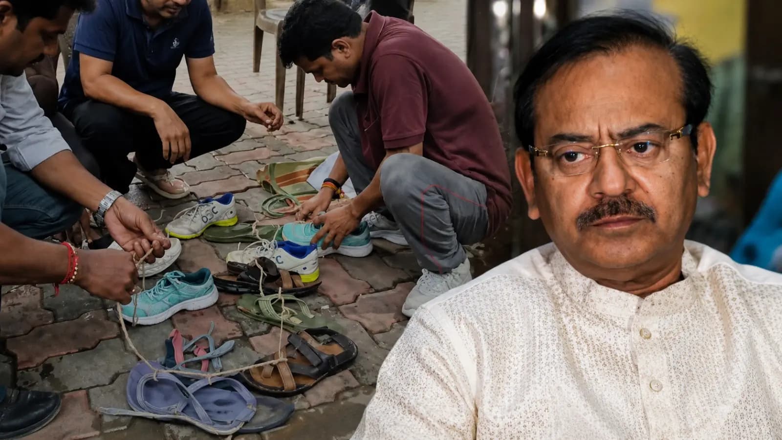 Arup Biswas at the Police Station for second time, what are the protesters outside waiting with? 