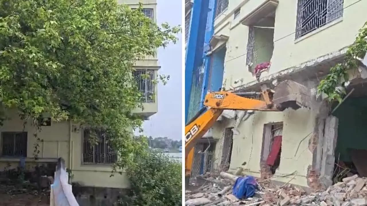 Illegal Guest Houses near the Ichamati River dozed by bulldozer in Taki