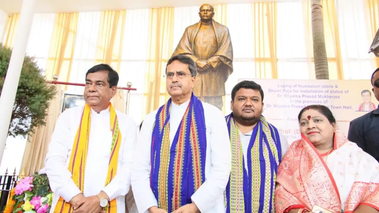 Laying the foundation stone of  shyamaprasad statue in Agartala