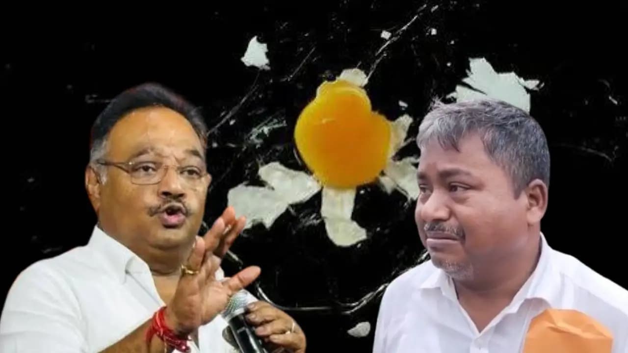   eggs thrown incident TMC Leader cried to shamik bhattacharya