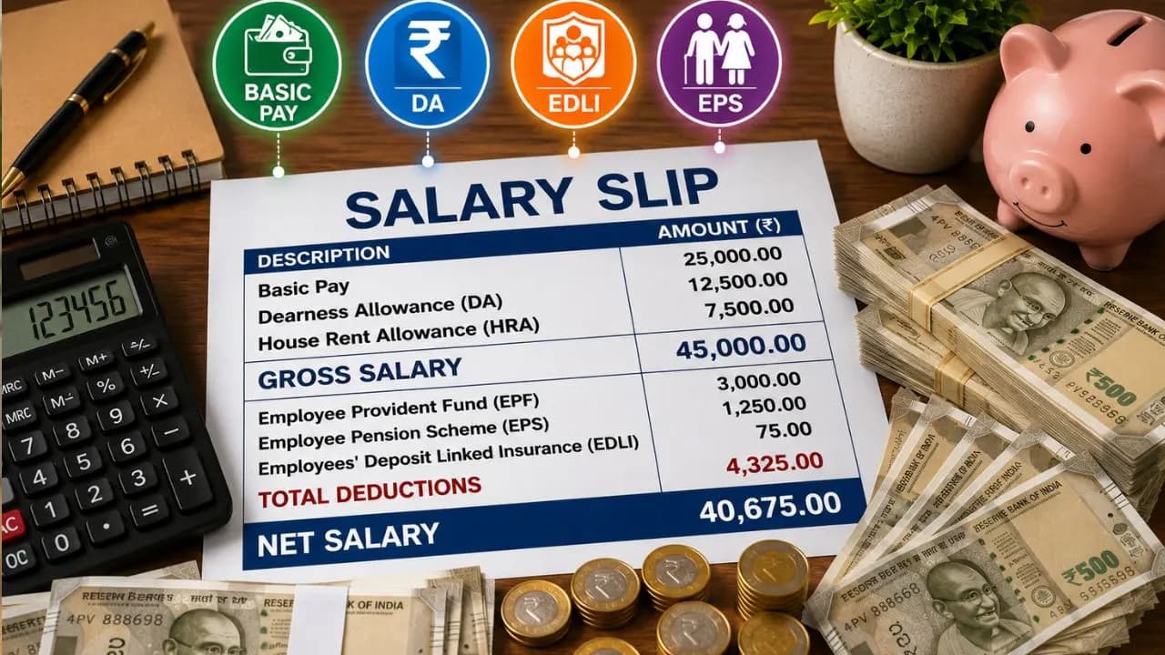 Salary Slip Explain understand Basic Pay EPF DA EPS EDLI Net Salary money savings