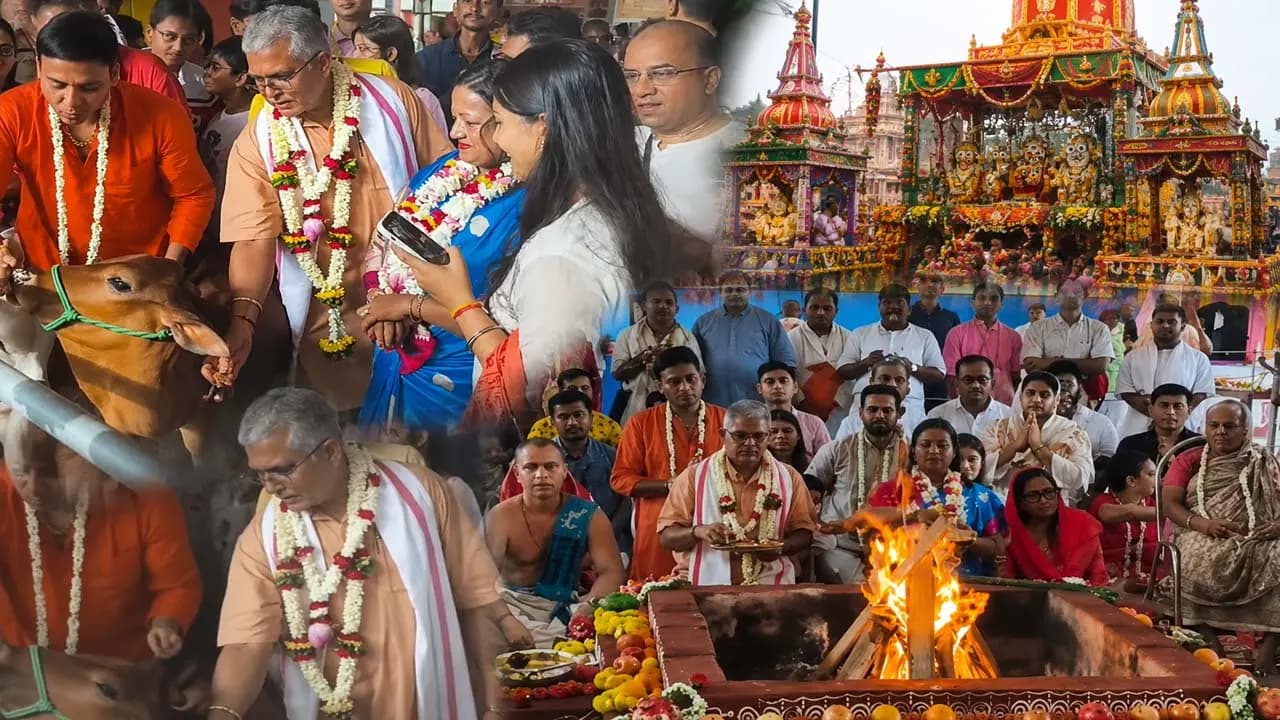 Dilip Ghosh At Mayapur ISKCON: Dilip Ghosh visited ISKCON Mayapur on the day of the Rath Yatra accompanied by his mother and wife; what rituals did he perform