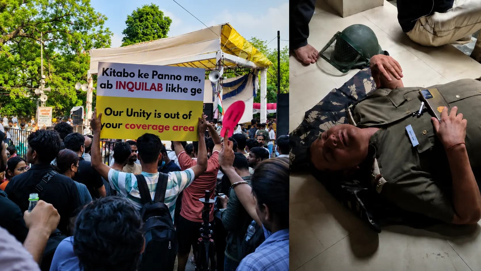 CJP Protest In Jantar Mantar, Viral Video Of Protesters are tending to a police officer who fell ill during the protest