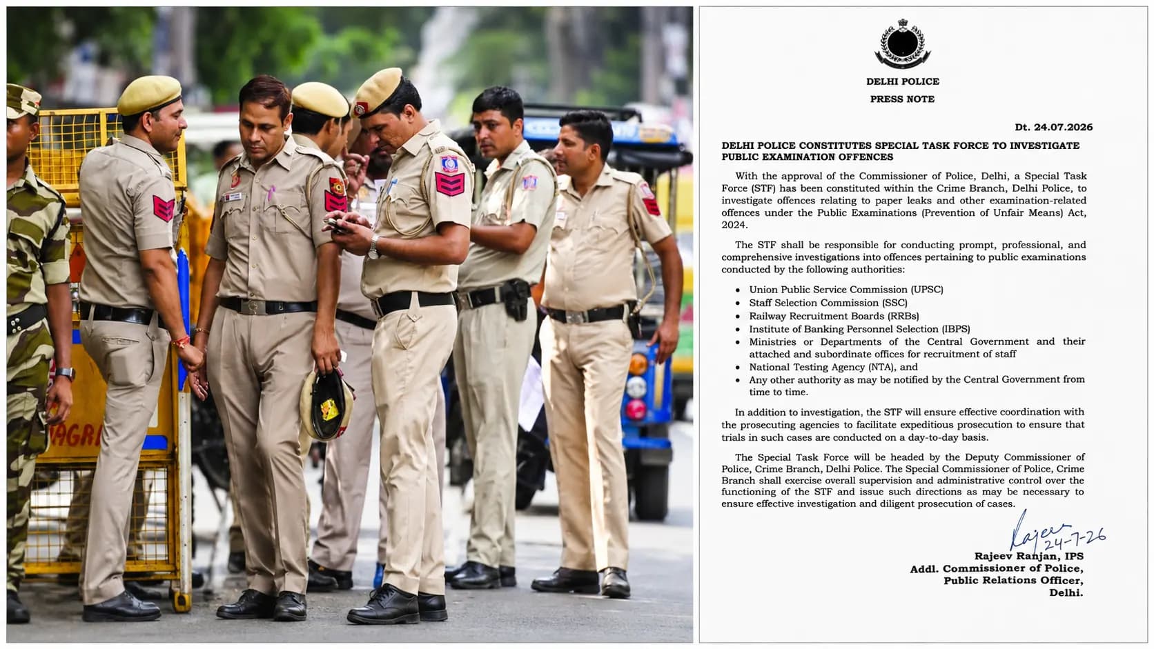 Delhi Police forms STF to tackle question paper leaks! Centre emphasizes flawless exams to combat the cockroaches