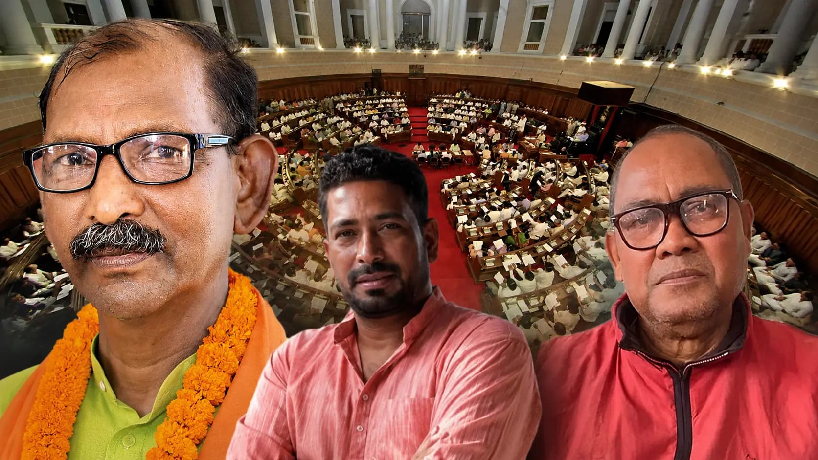 A rare moment in the West Bengal Legislative Assembly Minister Shankar Ghosh mollifies Dalim Chandra roy
