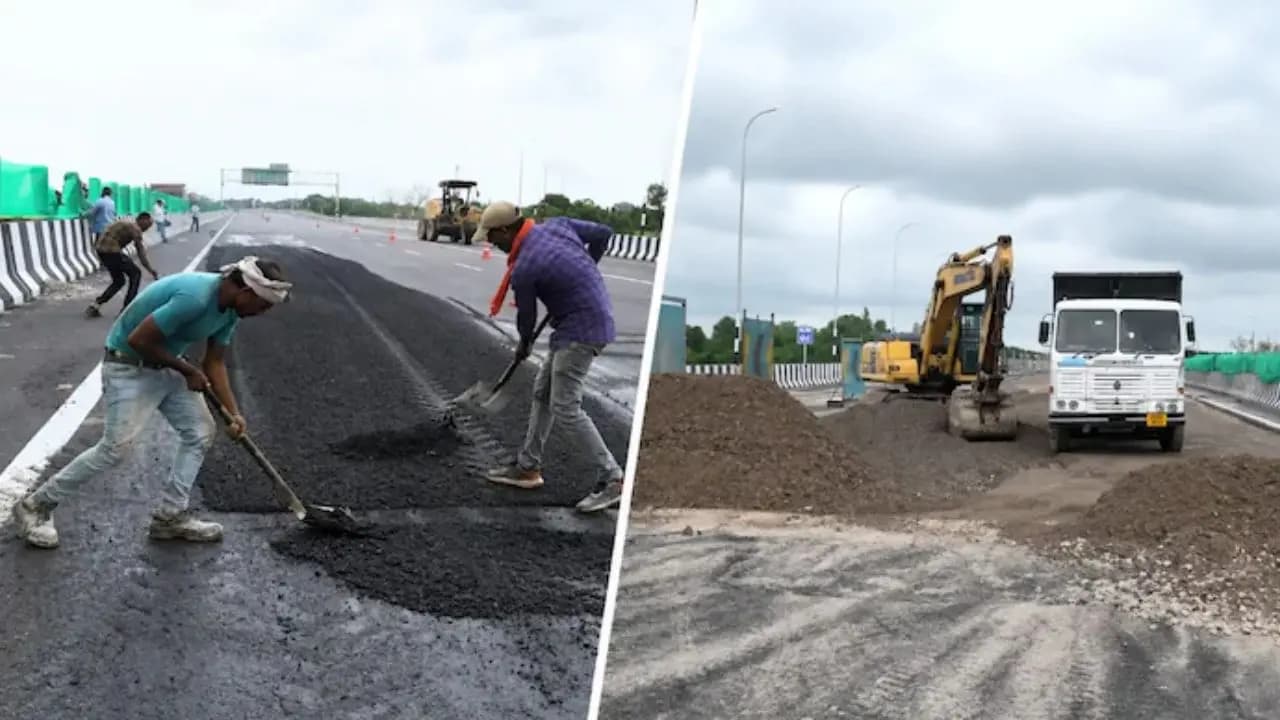 UP Expressway incident: Electric fans brought in to dry Uttar Pradeshs kanpur lucknow expressway after it sinks weeks after opening