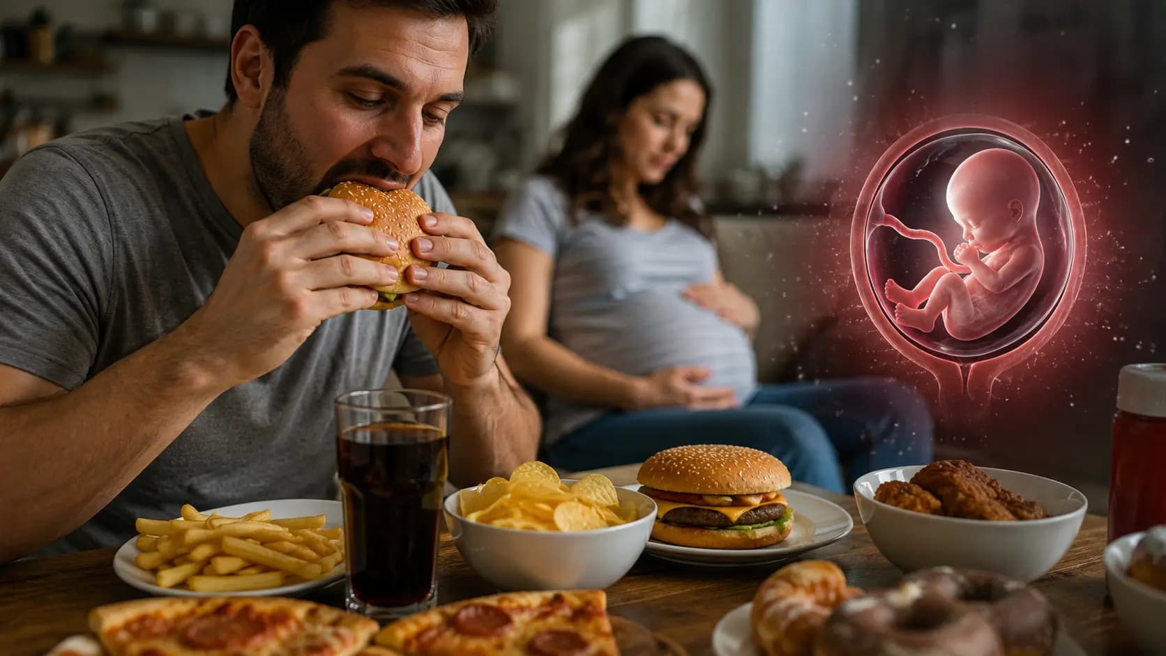 Does father's consumption of junk food also negatively affect unborn childs health? What does the research say?