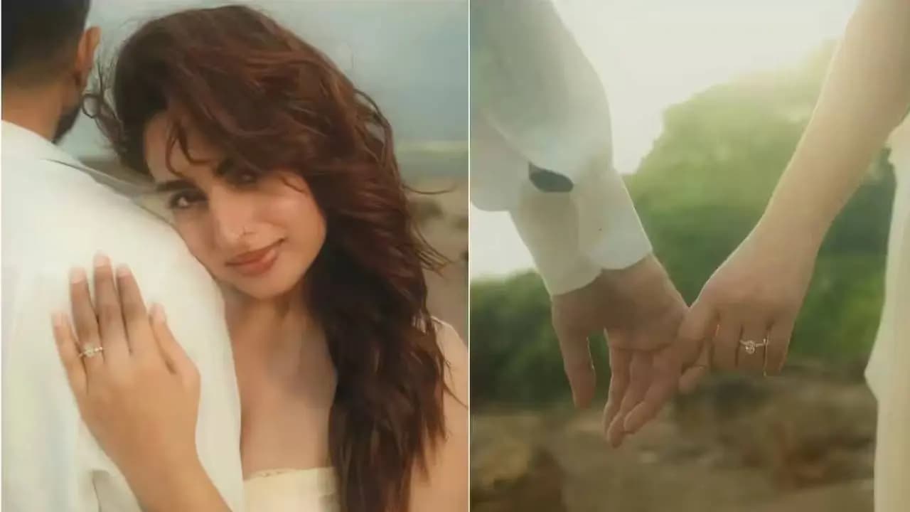 Dhurandhar Actress Ayesha Khan Sparks Engagement Rumours as flaunts Diamond Ring and picture with Mystery Man