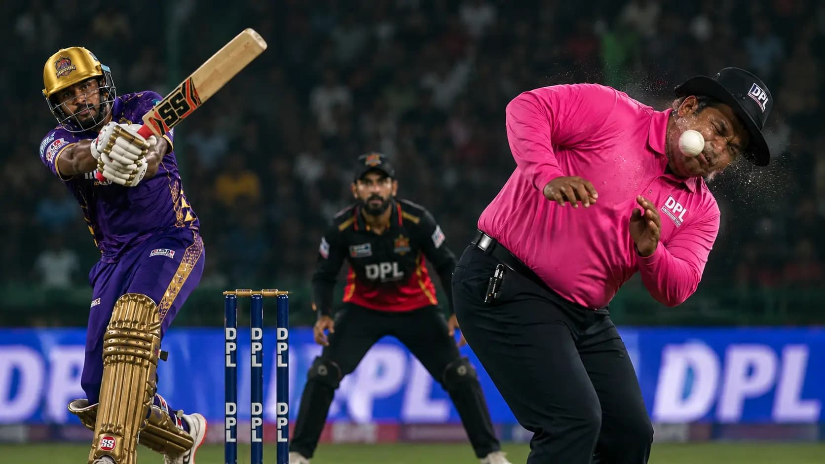Lakshay Tharejas shot hits umpire Dharmesh Bhardwaj in the face and umpire admitted to ICU after the DPL match