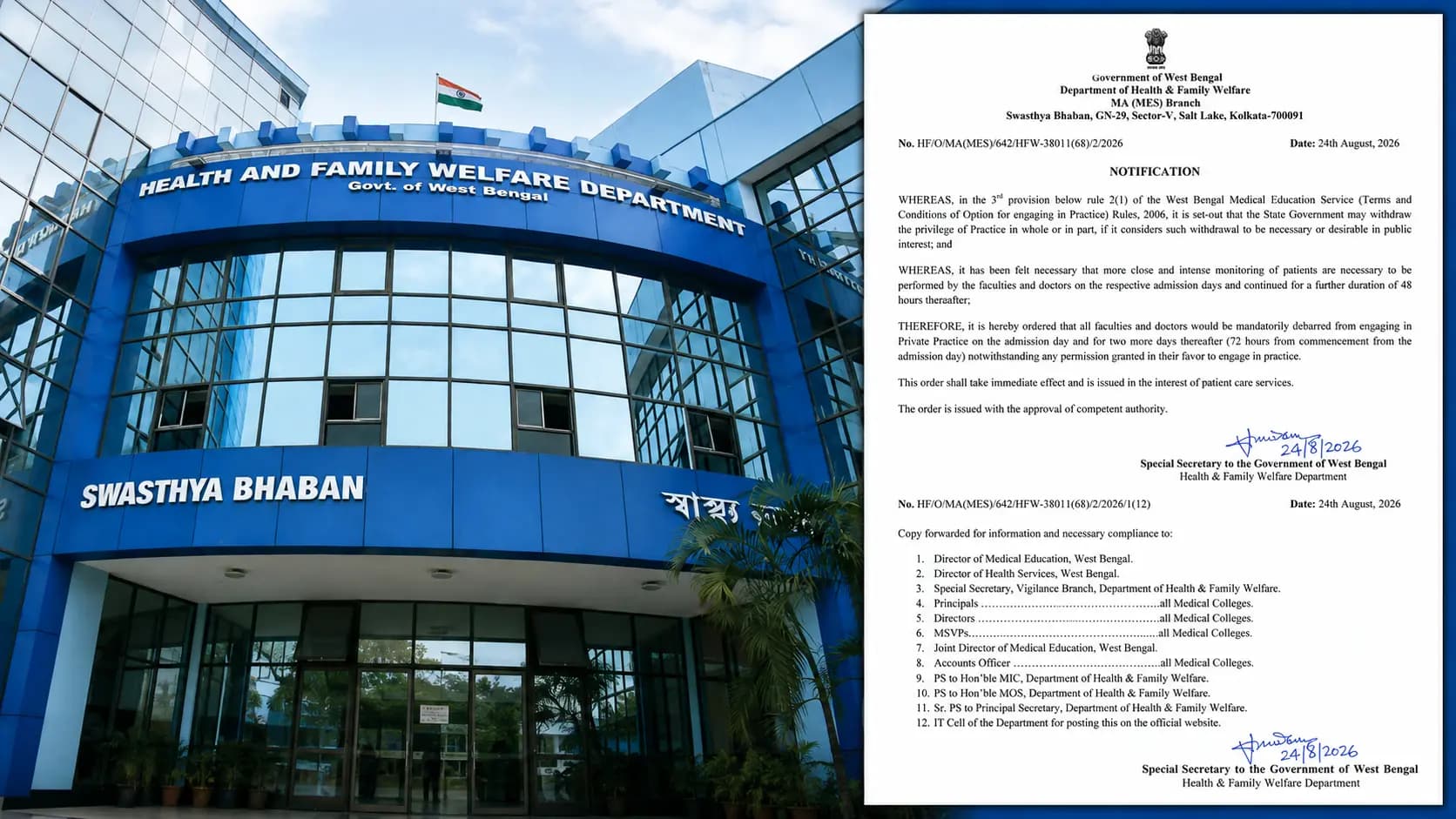 No Private Practice for First 72 Hours After Patient Admission: Bengal Health Department's New Order