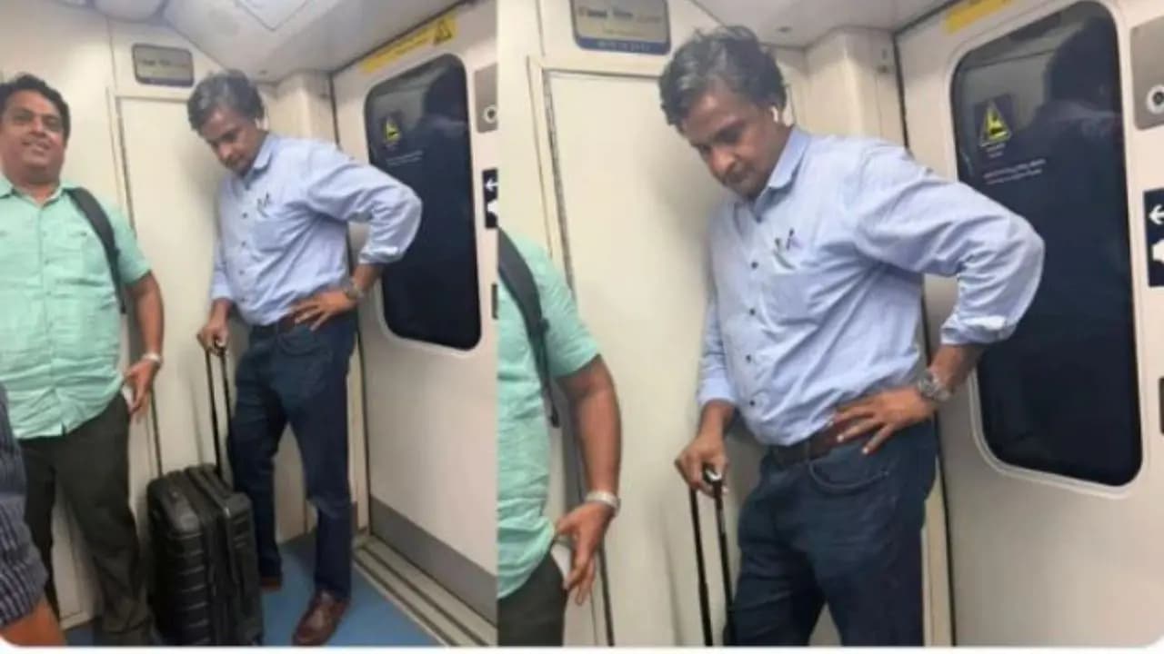 A photograph of Javagal Srinath travelling on the Bengaluru Metro has gone viral online
