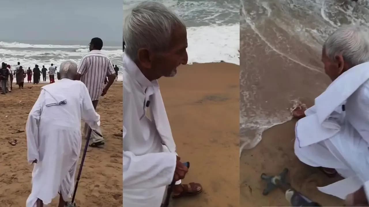 Viral: an old man sees the ocean for the first time in 80 years check his reaction 