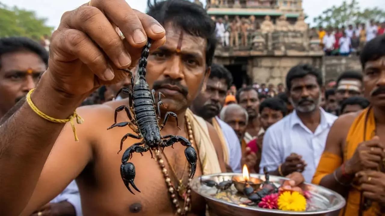 Unique Ritual: The level of devotion is truly astonishing at this Indian temple there is a centuries-old tradition of offering prayers while holding scorpions with bare hands what belief drives such a practice 
