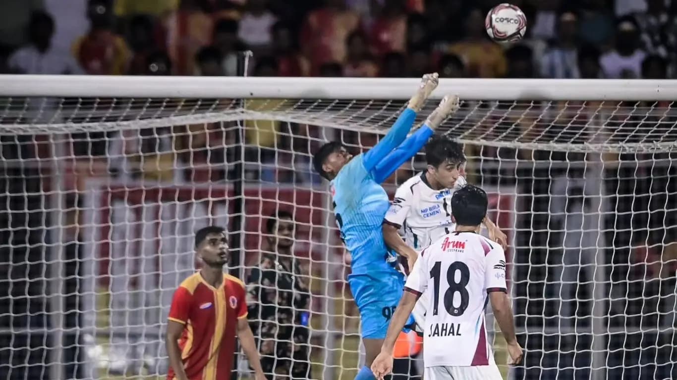 Goalkeeper Gourab Shaw saved East Bengal in the CFL derby  keeping out Sayan Banerjees deadly flick 