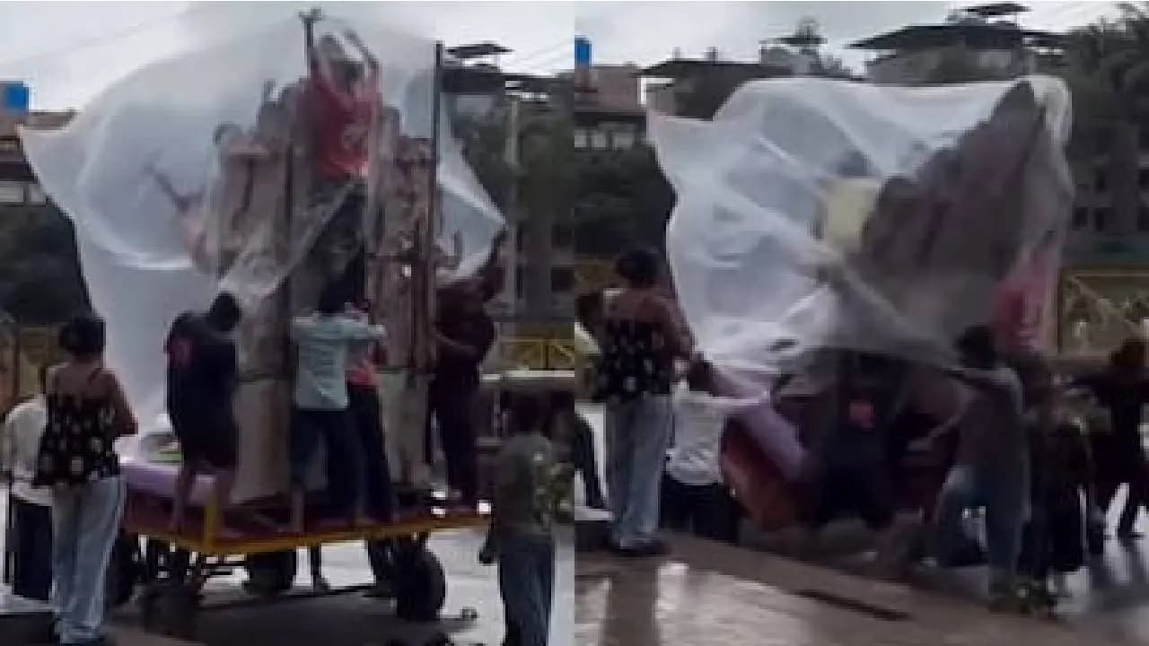 Ganesh Idol Lost Balance, Toppled Onto Devotees During Heavy Rain, Several Trapped in Maharashtra