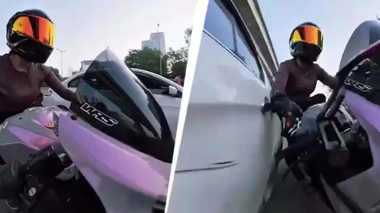 Chasing a female motorcyclist in a car then ramming into her after being asked to keep a safe distance What happened next The nation is horrified after watching the video 