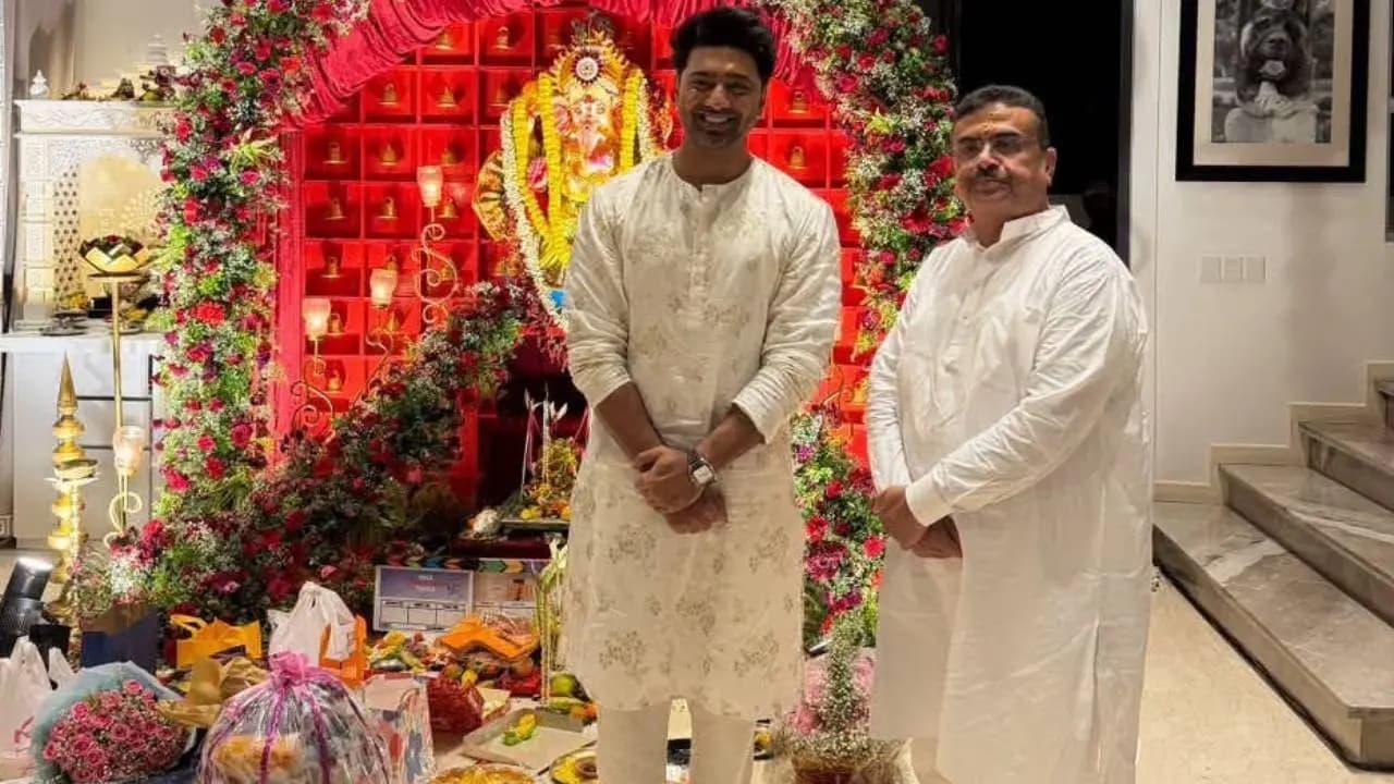 CM Suvendu Adhikari Visits Actor MP dev house for Ganesh Puja