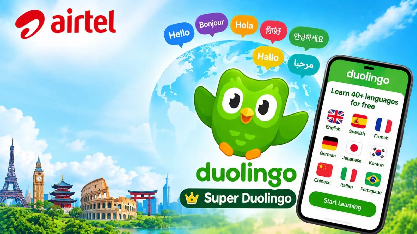 Airtel Users Get 1 Year of Free Super Duolingo 