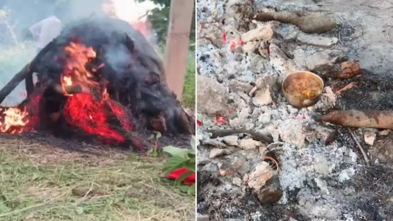 Meat cooked over the blazing flames of a funeral pyre three arrested in Uttar Pradesh on charges of engaging in Tantric rituals