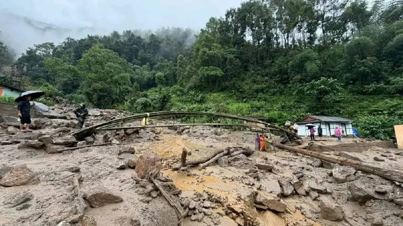 Sikkim gyalshing district rimbi area hit by massive landslide Disaster Triggers Panic in Villages
