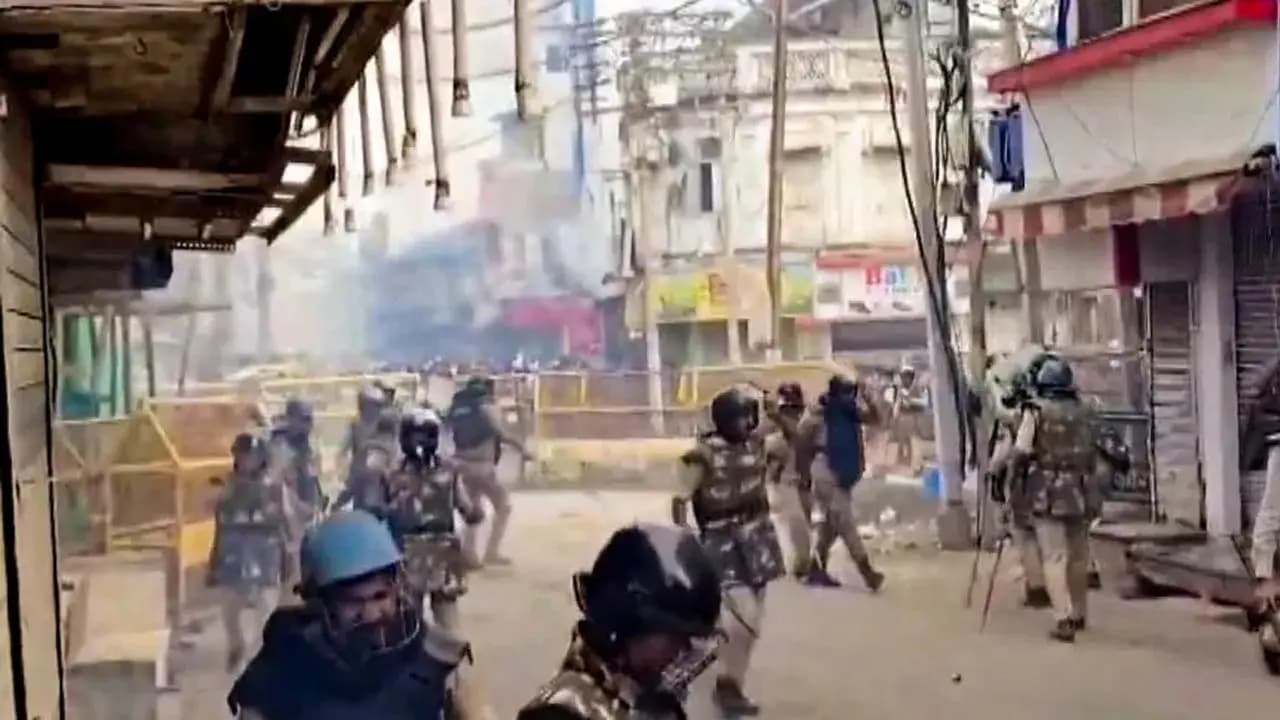  Battleground Ujjain: hail of stones greets the attempt to demolish a section of the Shahi Mosque police retaliate with tear gas shells and the Rapid Action Force is deployed in the area