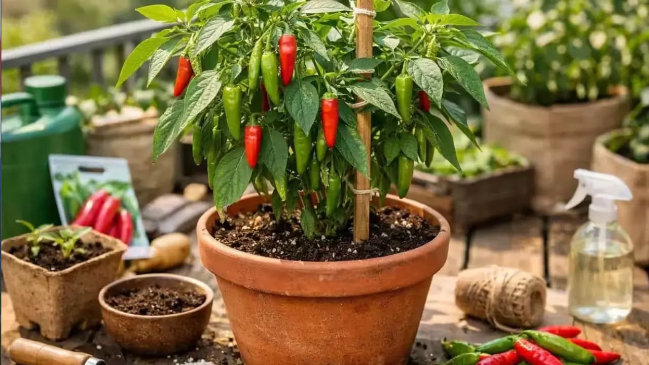 Kitchen Garden: Grow spicy Green Chillies in a small pot know detail process