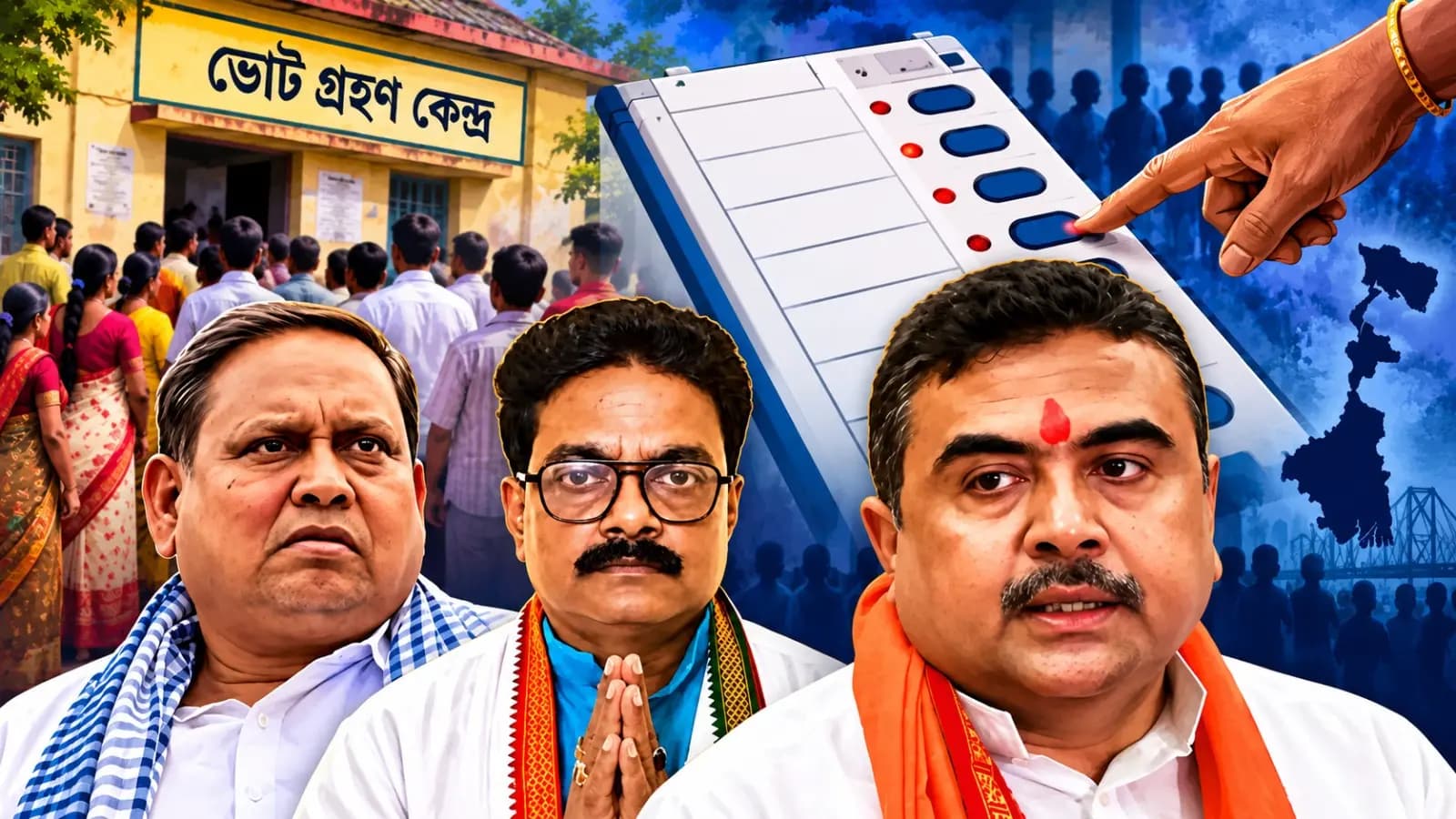 Bypolls Held in Nandigram and Rejinagar Suvendu Votes as Local Elector Adhir Protests Alleged Rigging