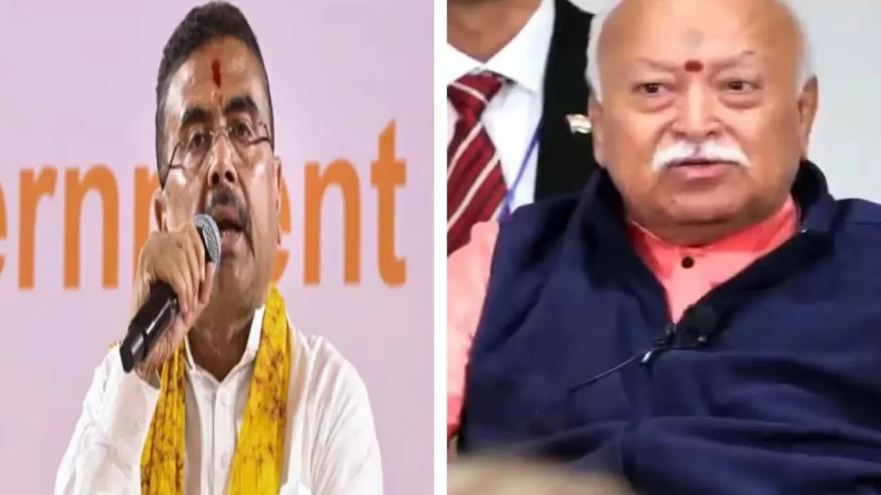 Chief Minister Suvendu Adhikari in a meeting with Sangh chief Mohan Bhagwat in Bardhaman