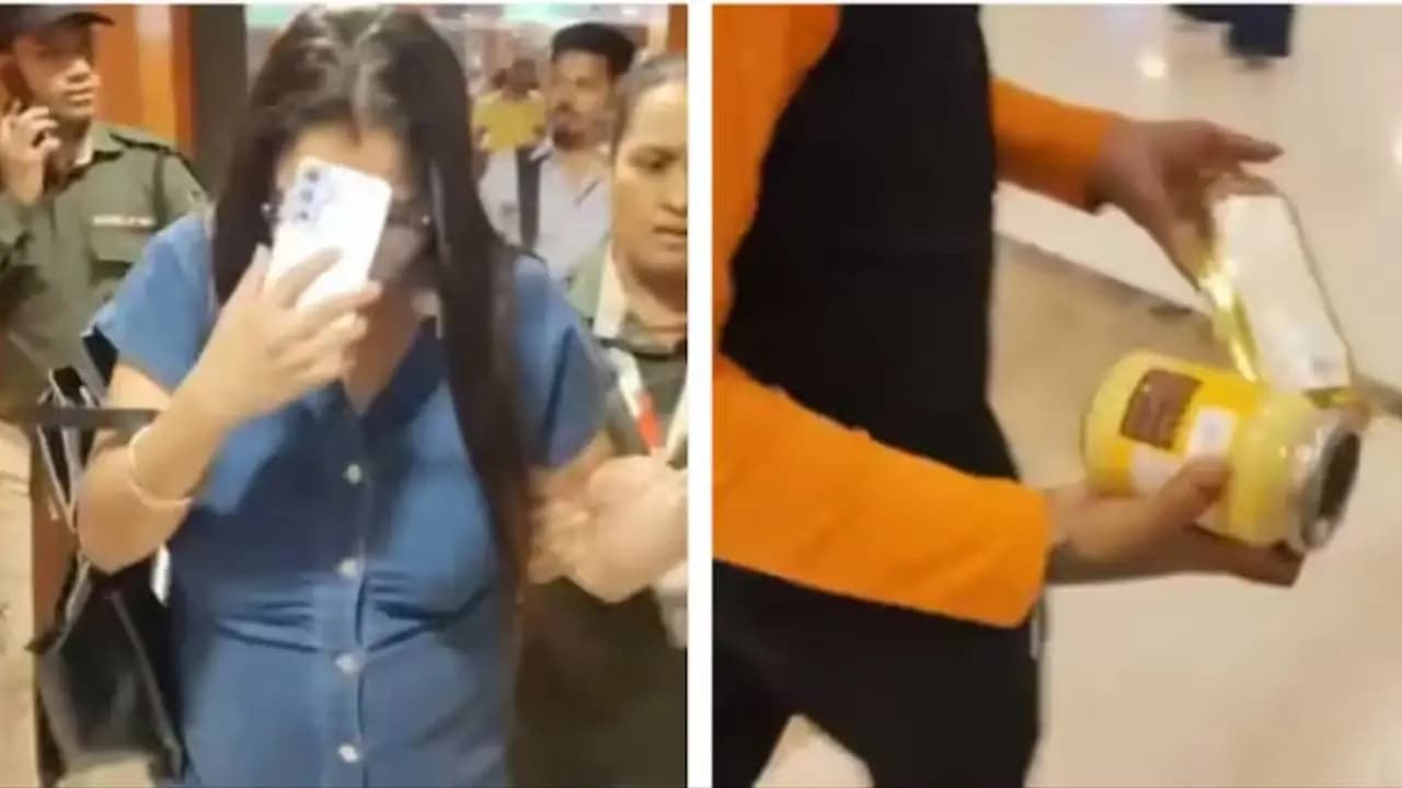 Young woman caught red handed stealing ghee and oil at a Delhi mall