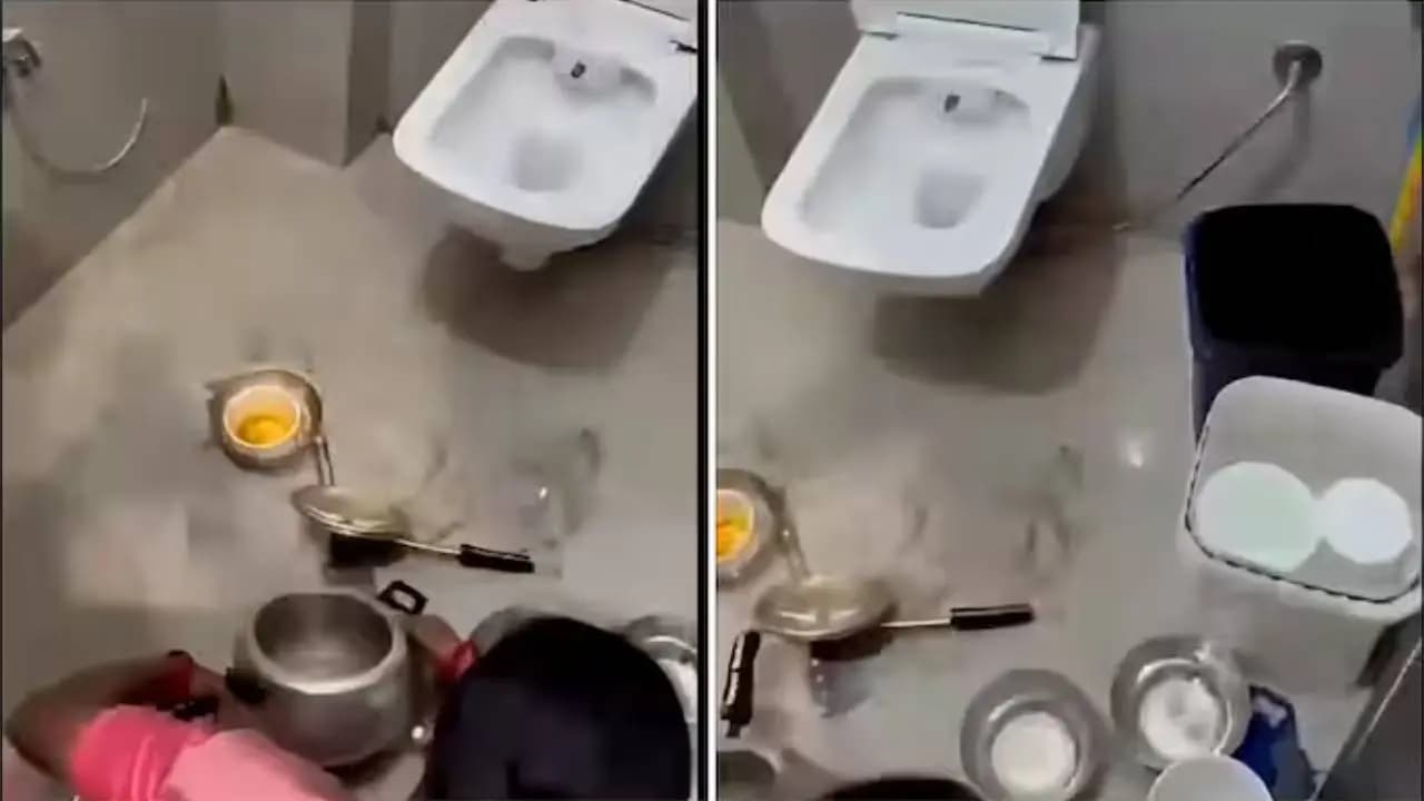 Sweet shop utensils being washed on the toilet floor viral video