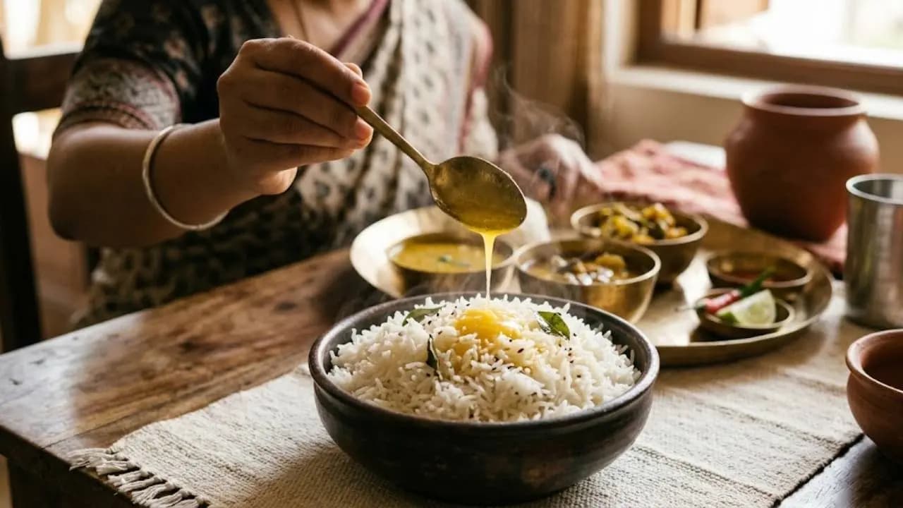 Adding Ghee to Hot Rice