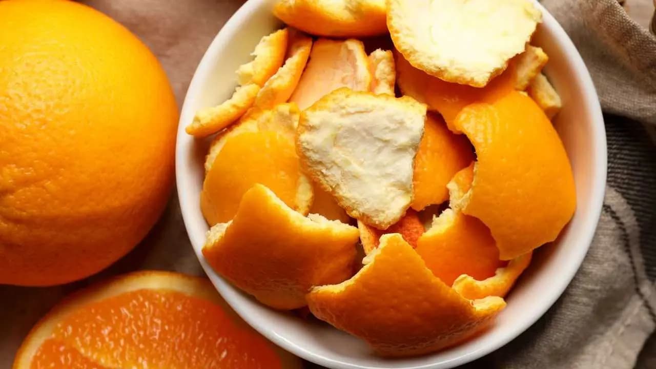 Home made kitchen cleaner with orange peels 