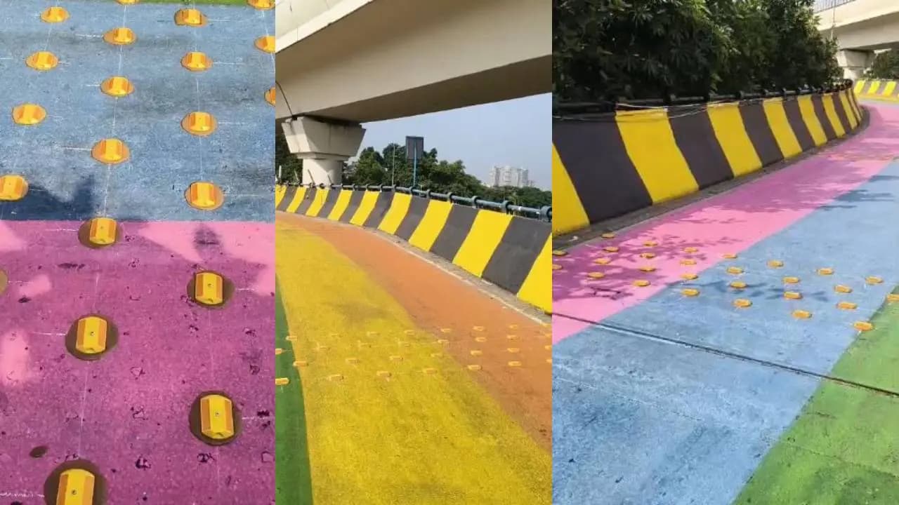 Kolkata Durga Puja Roads: Three Bikes Skid on Rain-Slick Chingrighata Flyover, Cats Eyes Installed Overnight
