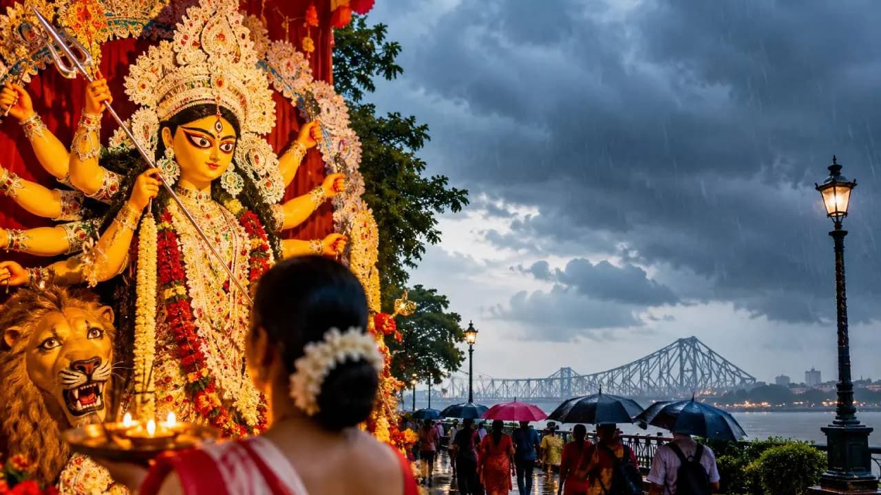 Durga Puja 2026 Weather: Cloudy Skies and Rain Likely in Kolkata Today