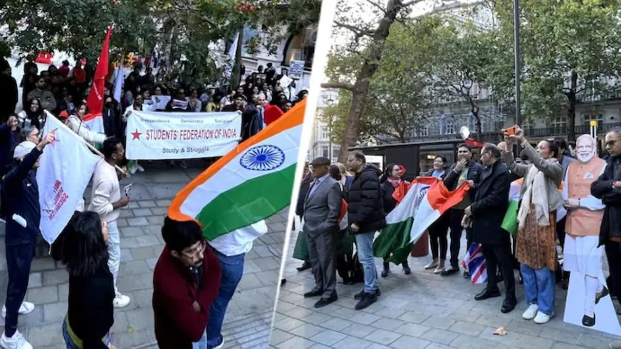 SFI London Protest: Face off outside Indian High Commission in London over SIR between Left students govt supporters 