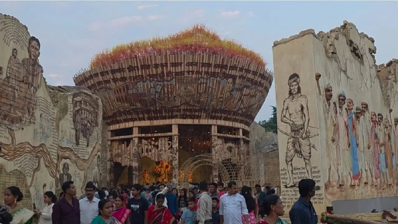 CM Suvendu Adhikari Club Durga Puja Pandal With Independence Day Theme