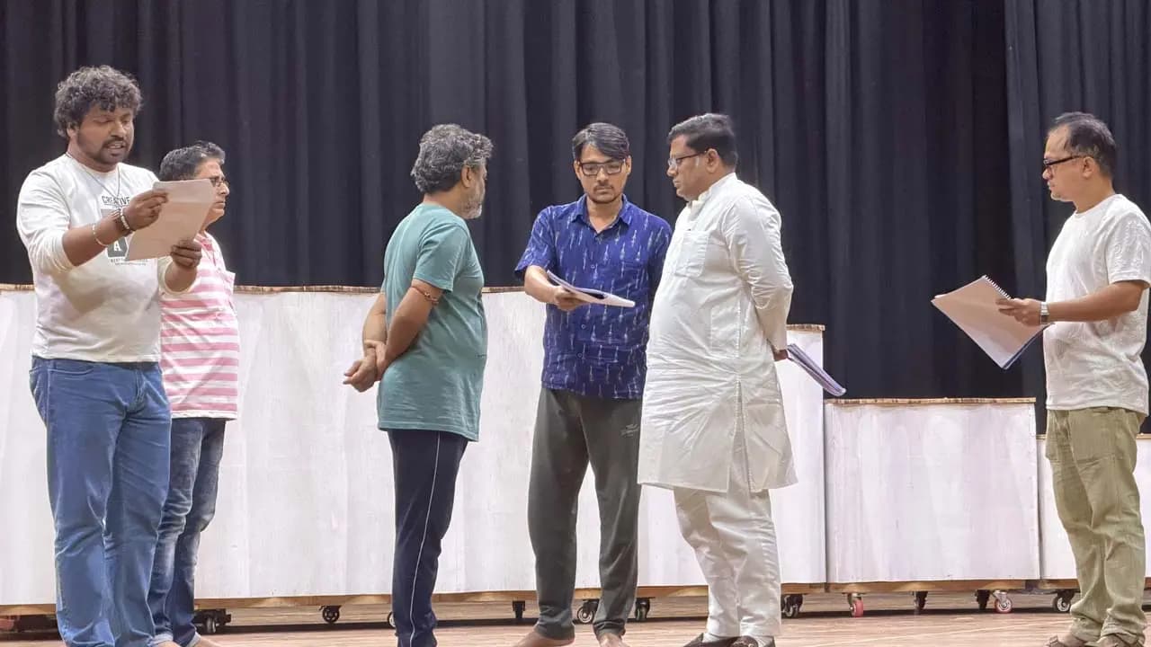  Union Minister of State for Education Sukanta Majumdar attends the first day of rehearsals for the play Keshari Hatya