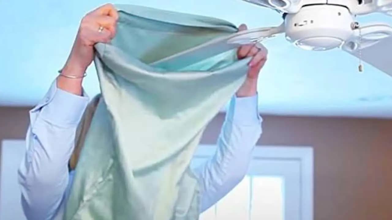 Ceiling fan cleaning easy tips with old pillow cover 