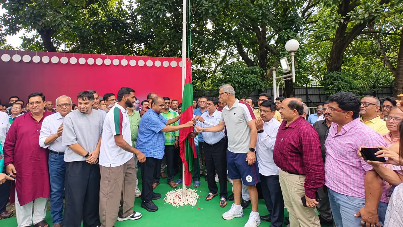 Flag Hoisting at Mohun Bagan Club, Shield win celebrated in presence of coach and footballers 