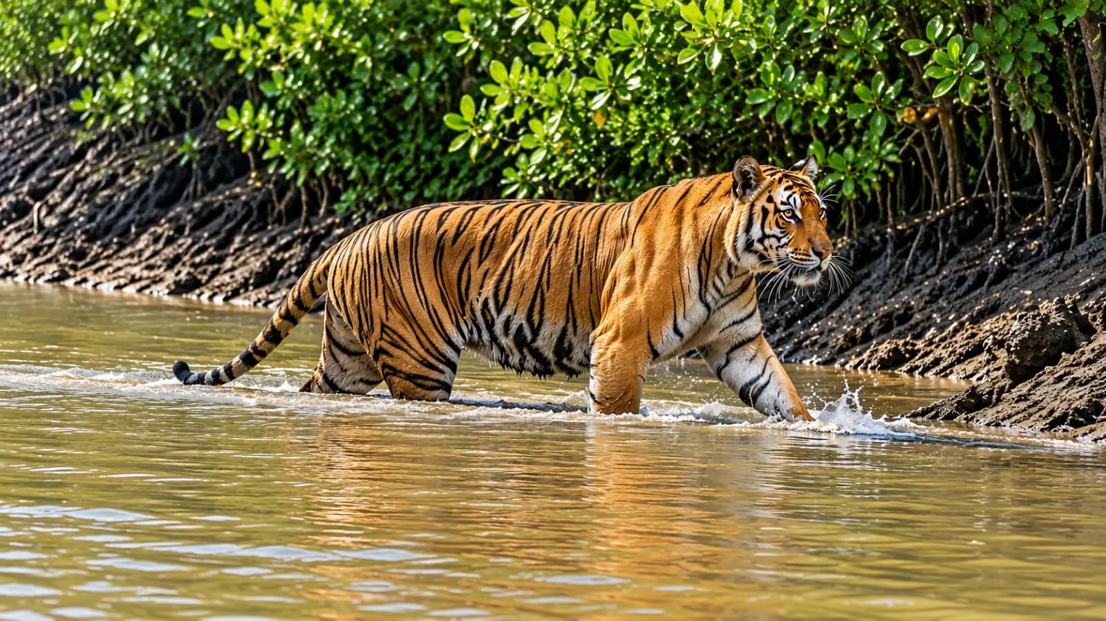 Royal Bengal Tiger stuns kolkata tourists as it swims 200 metres across a river in sundarbans 