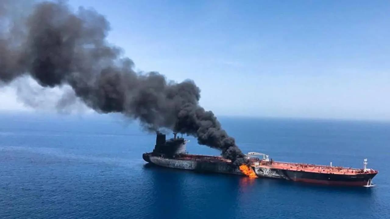 Limpet mine attack on an oil tanker in the Strait of Hormuz 27 Indian crew members on board
