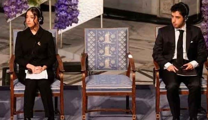nargis mohammadi children accepted the Nobel peace prize on her behalf
