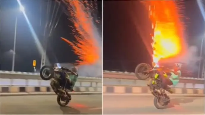 Man performs bike stunt with firecrackers in Tamil Nadu; arrested