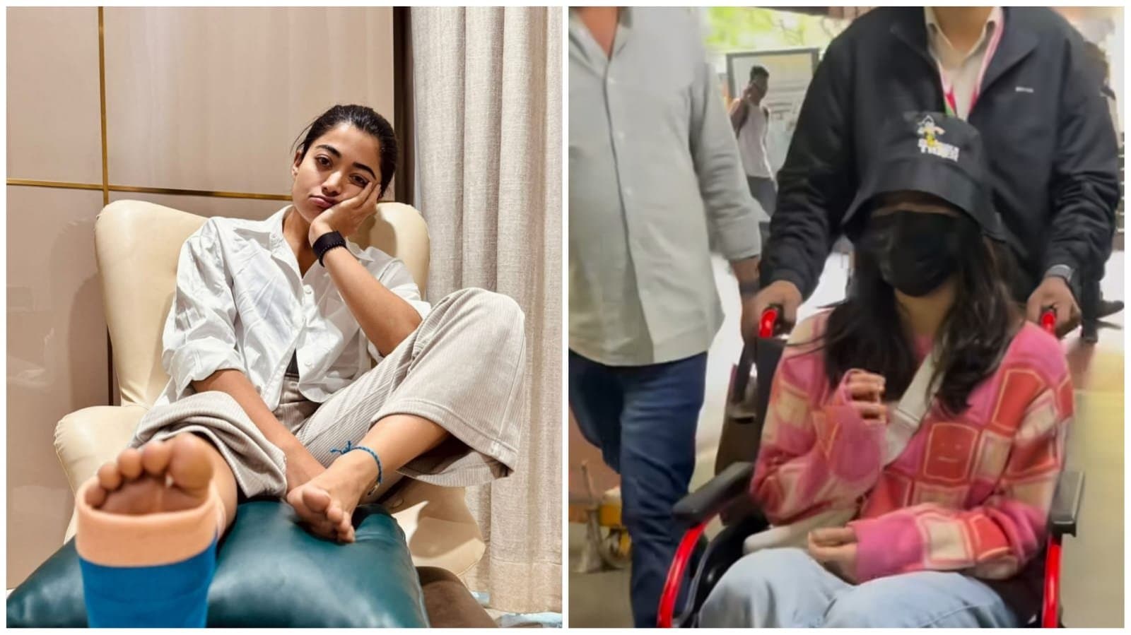 rashmika mandanna travels in a wheelchair after leg injury ent