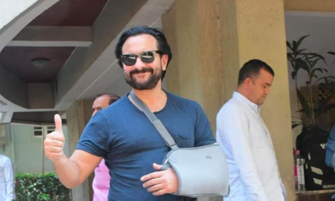 Saif Ali Khan returns home with arm cast after tricep surgery!