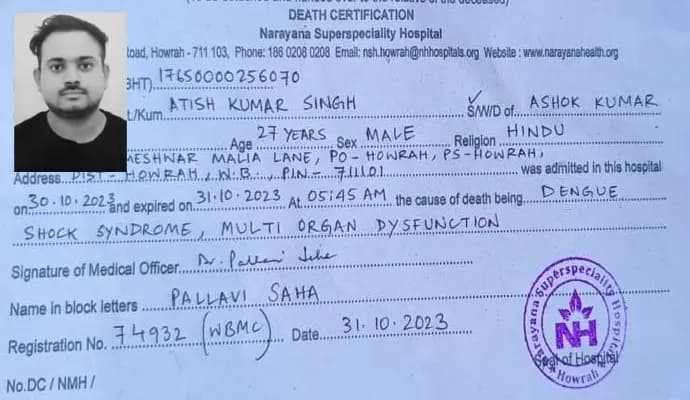 youth from howrah death due to dengue