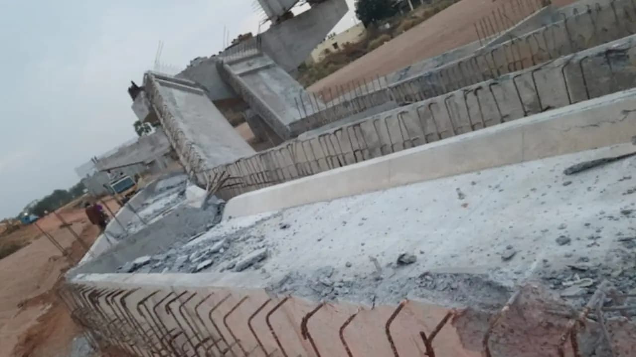 Telangana Under construction bridge collapses due to strong winds