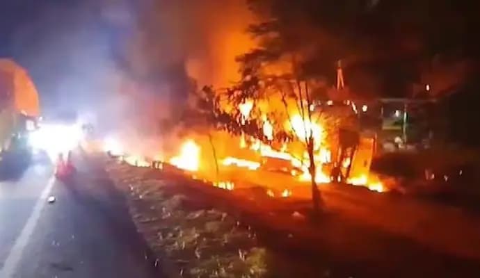 Woman burnt alive as bus overturns