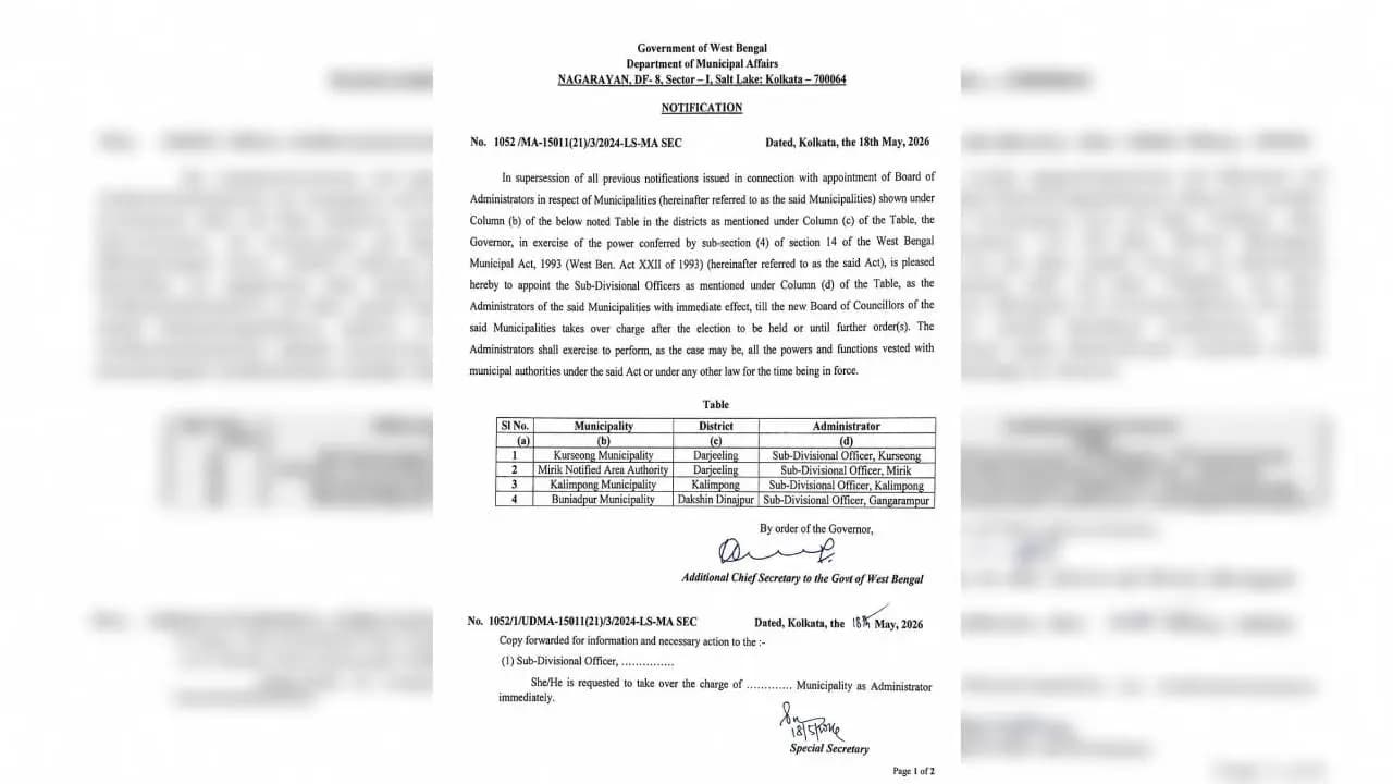 West Bengal government changes administrators in four municipalities